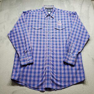 Wrangler Long Sleeve Pearl Snap Shirt National Patriot Logo Blue White Red Sz XL